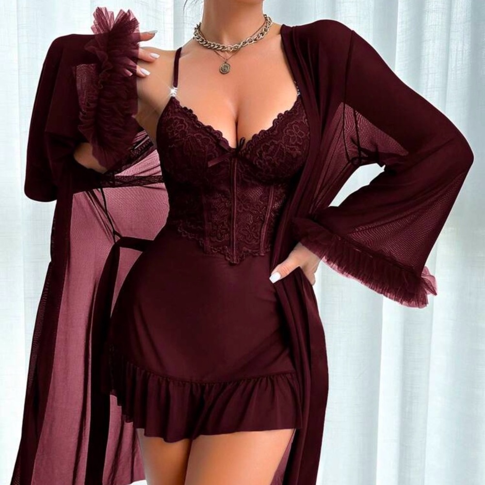 NWOT NEVER WORN Classy Burgundy PJ & Robe Set